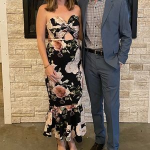 Black floral midi dress with cut out